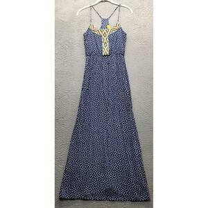 Dee Elle Maxi Dress Women Small Multi Geometric Spaghetti Strap Embroidered Neck